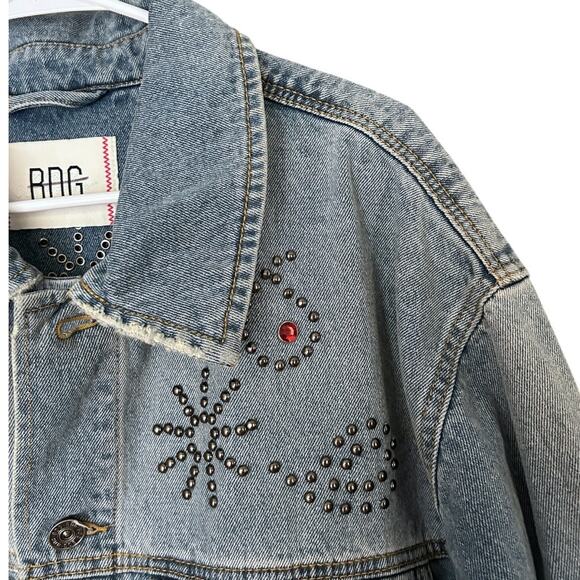 BDG Urban Outfitters Studded Relaxed Fit Denim Trucker Jacket Unisex XL NEW - Picture 6 of 11